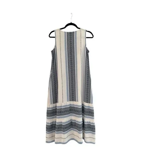 J.Jill Women's Striped Boho Sleeveless Tiered Summer Maxi Dress White Blue SP - Picture 4 of 8